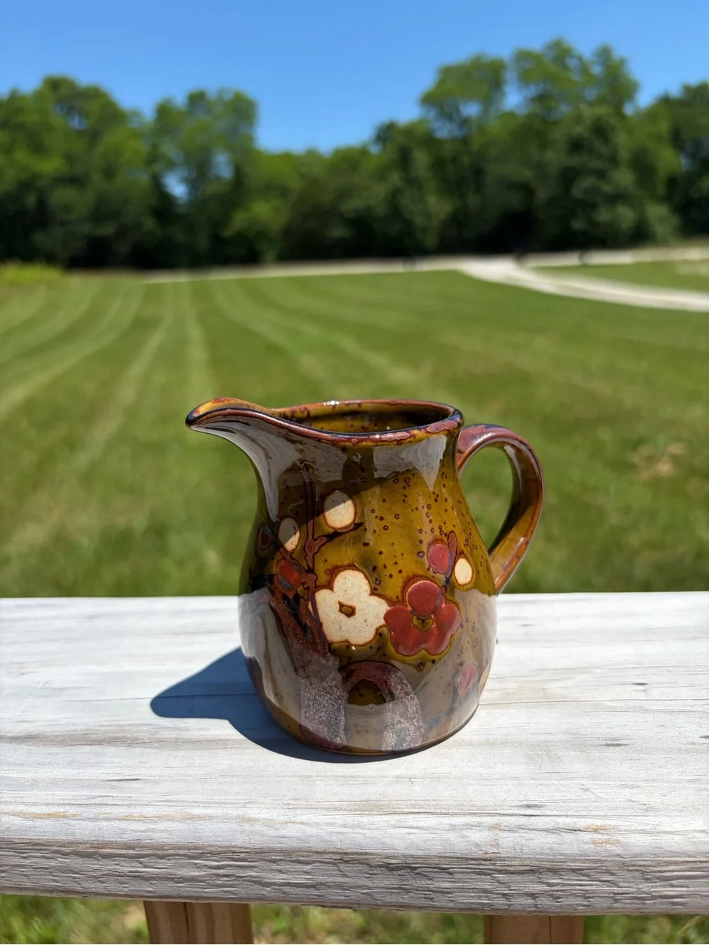 Glazed‎ Flower Stoneware Small Pitcher Vintage Japan Cottagecore Grandmacore